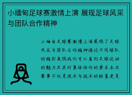 小缅甸足球赛激情上演 展现足球风采与团队合作精神