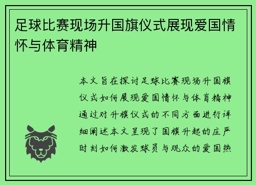足球比赛现场升国旗仪式展现爱国情怀与体育精神