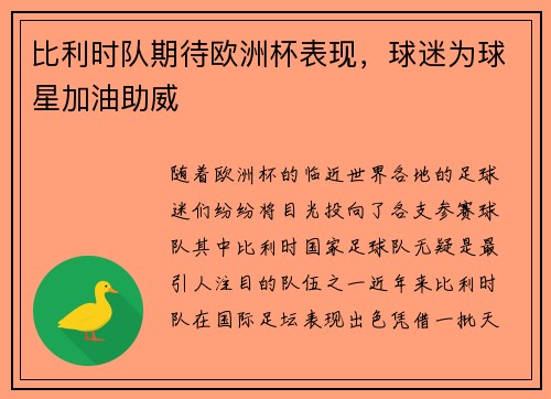 比利时队期待欧洲杯表现，球迷为球星加油助威