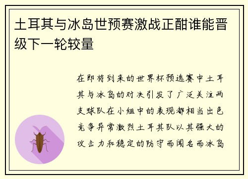 土耳其与冰岛世预赛激战正酣谁能晋级下一轮较量