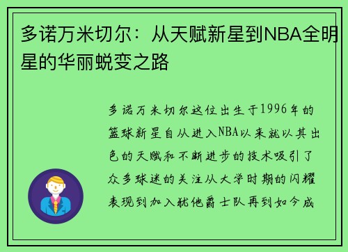 多诺万米切尔：从天赋新星到NBA全明星的华丽蜕变之路