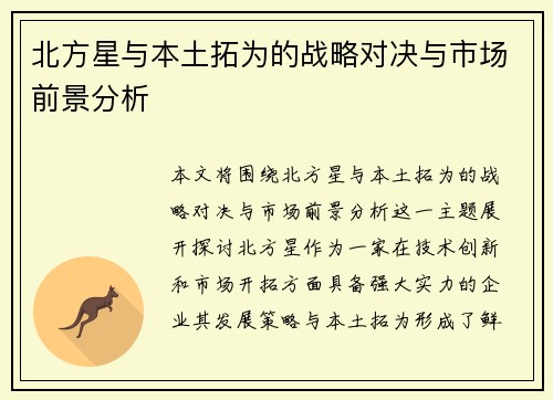 北方星与本土拓为的战略对决与市场前景分析