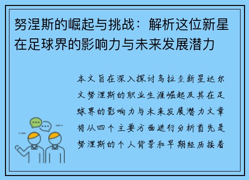 努涅斯的崛起与挑战：解析这位新星在足球界的影响力与未来发展潜力